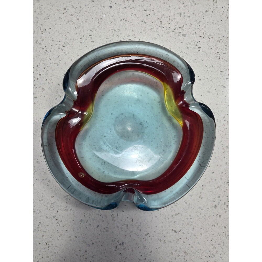 Vintage Murano Sommerso RED/ORANGE/YELLOW ashtray